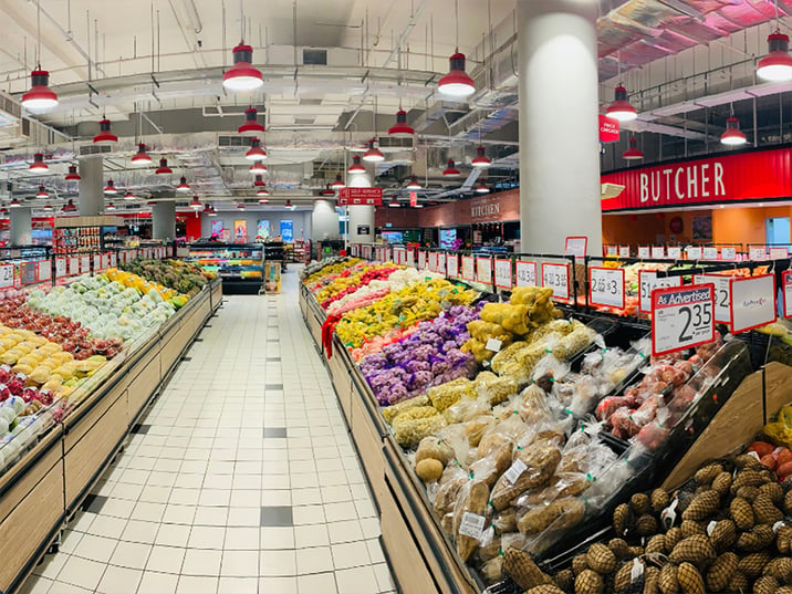 Grocery store produce aisle